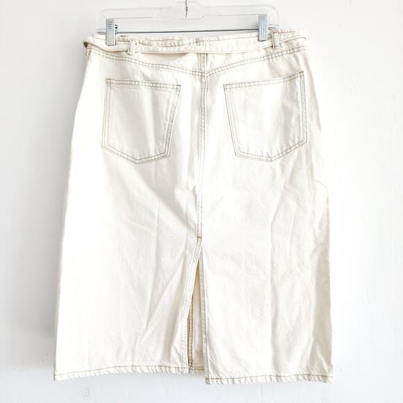 Zara White Denim Belted Midi Pencil Skirt with Pockets and Back Slit Size Large - Picture 3 of 4
